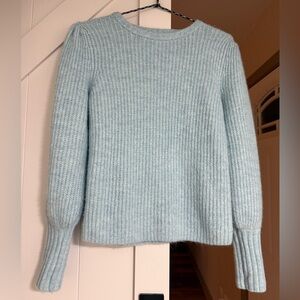 Ballon Sleeve Blue Crew Neck Sweater - a new day